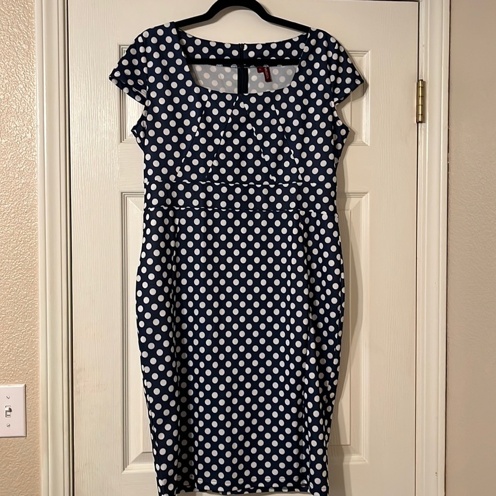 XL NAVY POLKA DOT PIN UP STYLE DRESS ZIP UP BACK